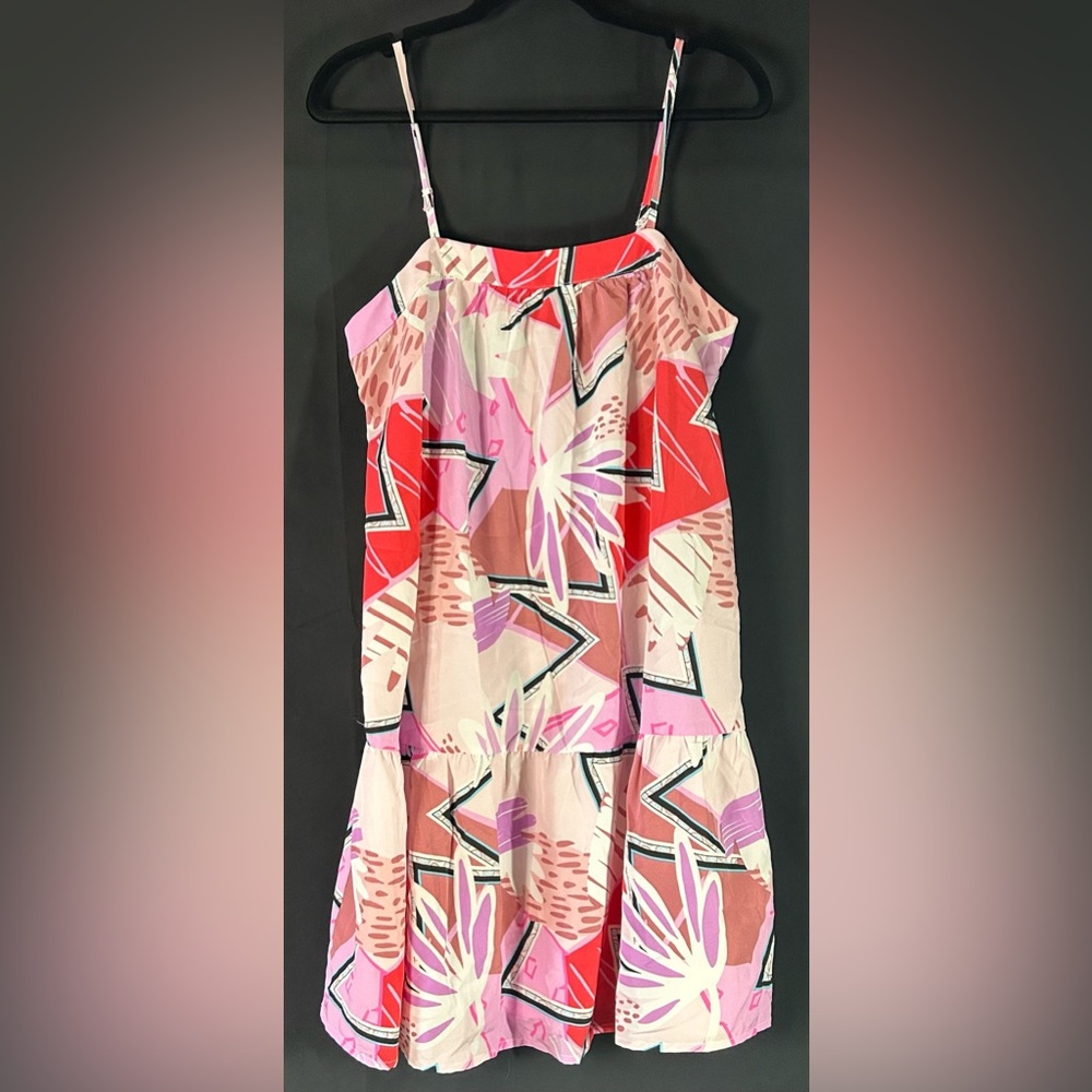 AEM + CO Abstract Print Dress Small Pink Red Boho Flowy Cami Tiered